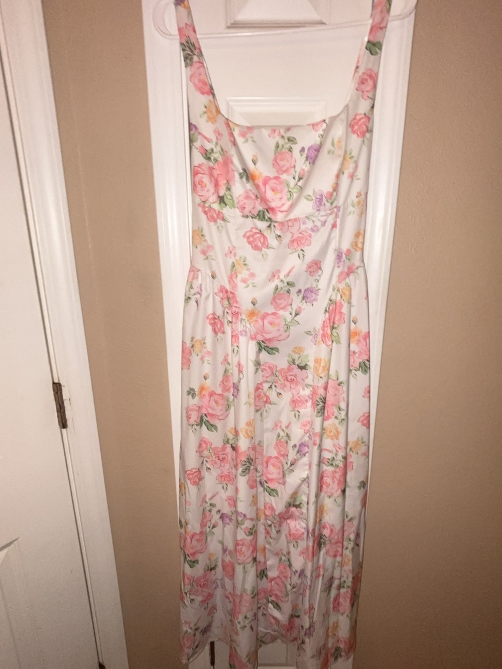 SHEIN Pink Floral Cowl-Neck Maxi Dress on Cream